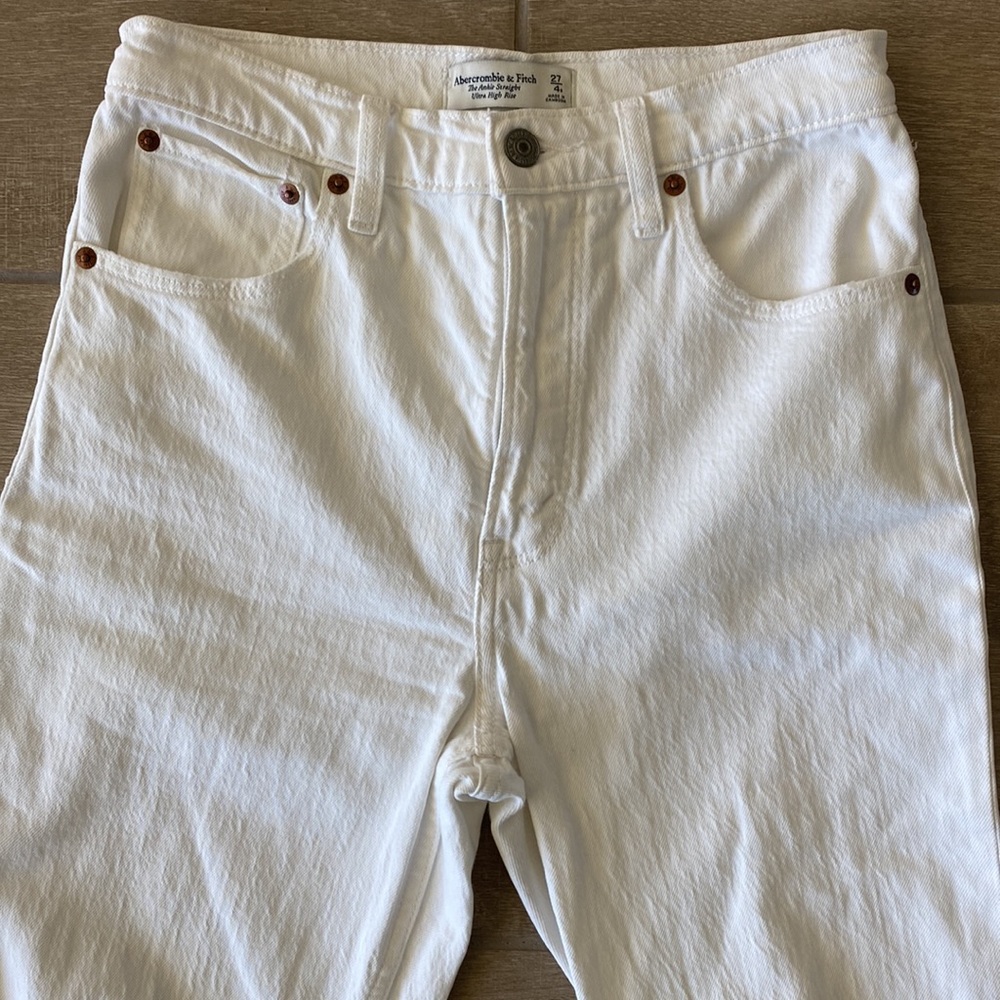 Abercrombie & Fitch White The Ankle Straight Ultra High Rise Jeans Size: 27 - Picture 3 of 6